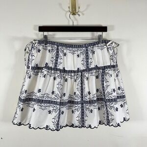 A New Day Floral Cotton Mini Skirt Adjustable Waist Scalloped Hem Cottagecore LG